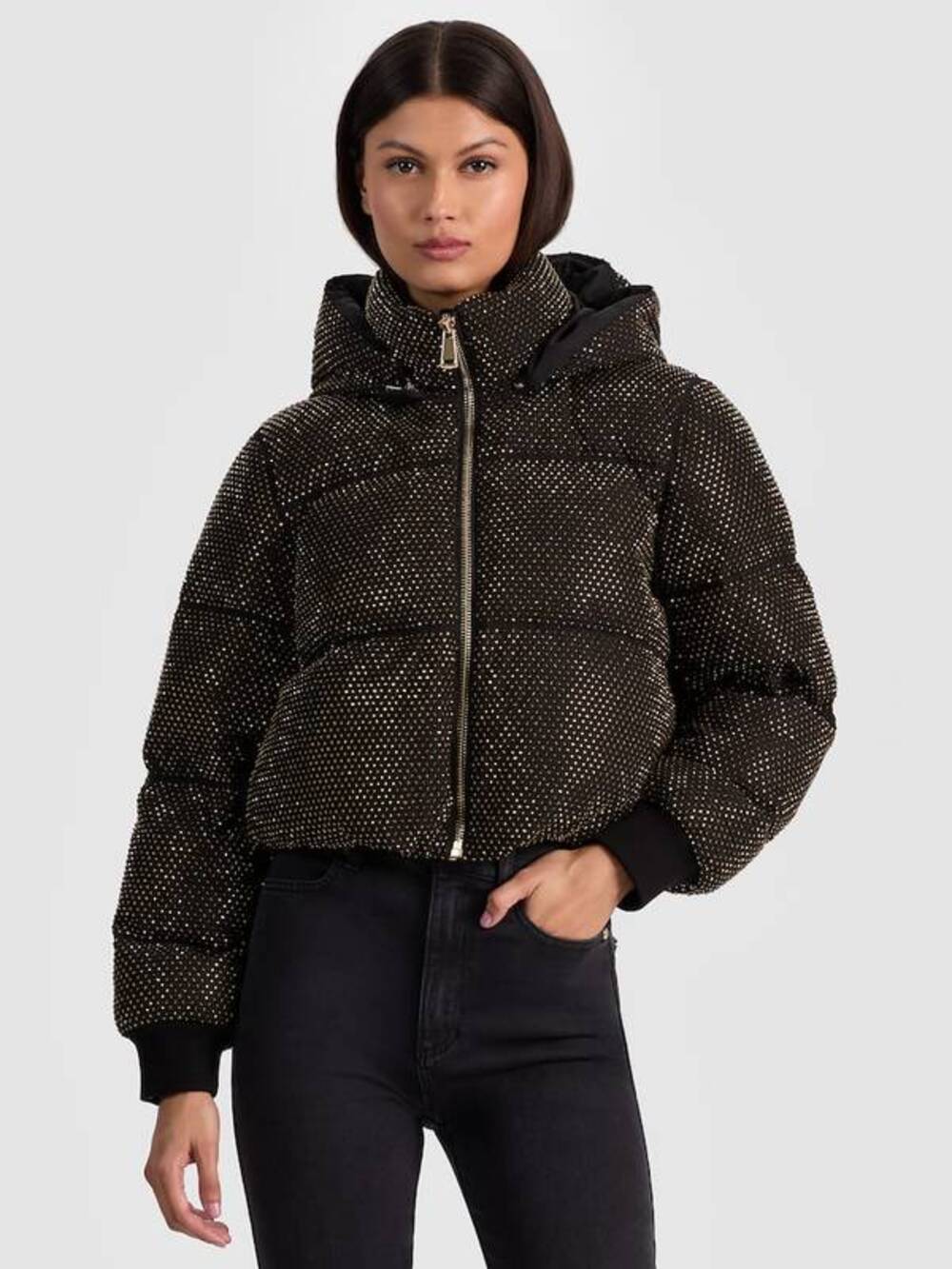 Alice + Olivia Robena Embellished Puffer Jacket in Black XS